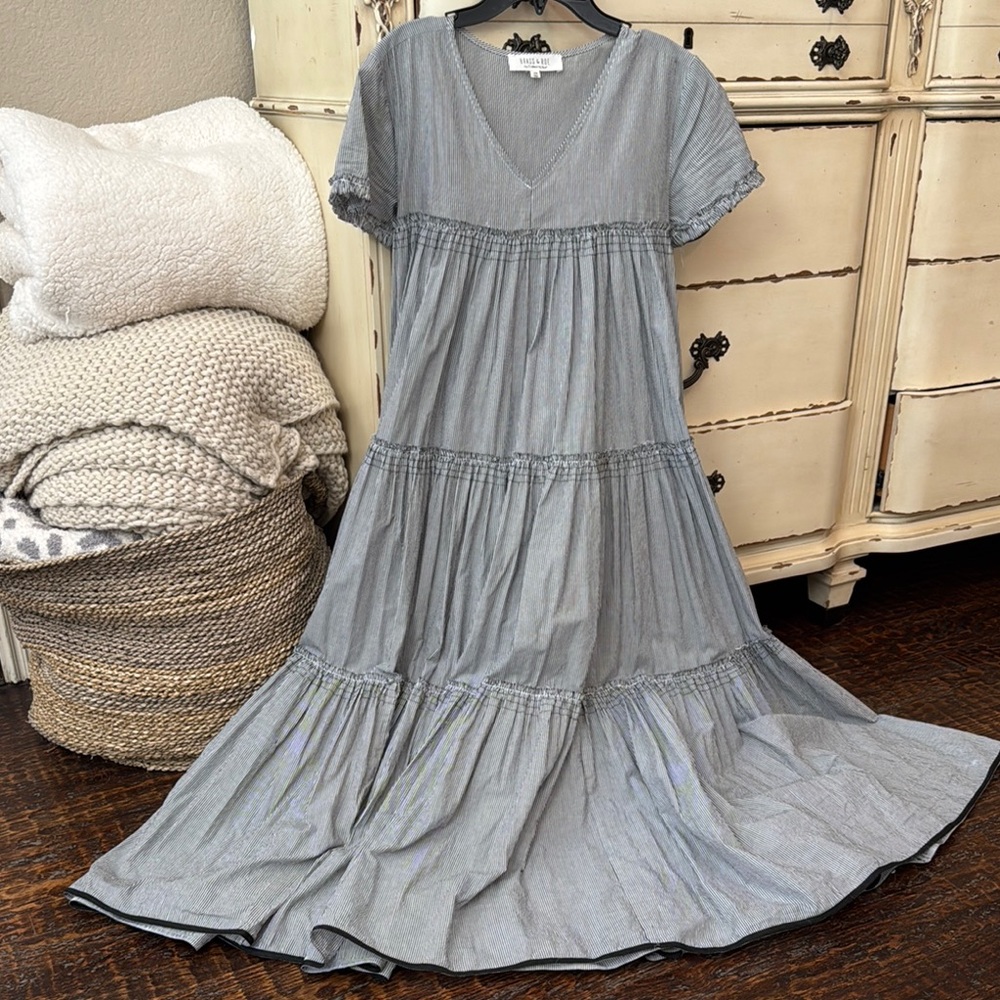 Called to Surf Brass & Roe Classic Navy pinstripe Maxi Dress XS